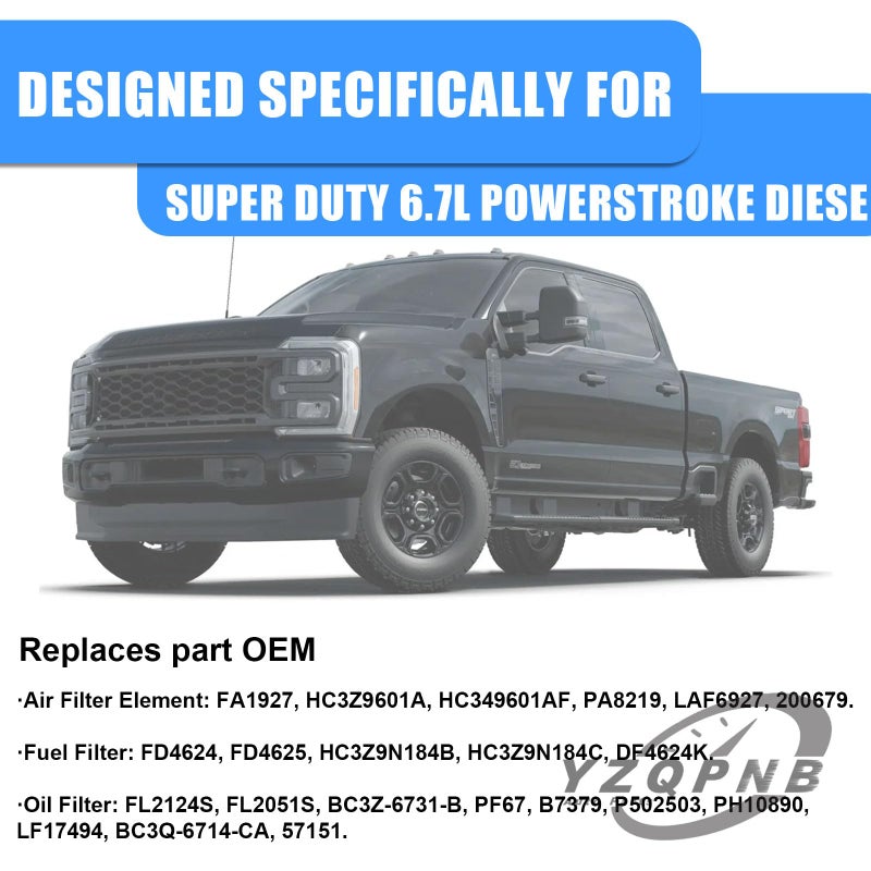 YZQPNB 6.7L Powerstroke Diesel FD4625 فلتر الوقود FL2124S فلتر الزيت FA1927 فلتر الهواء متوافق مع 2017 2018 2019 Ford F250 F350 F450 F550 Super Duty V8 Engine # FD-4624 HC3Z-9601-A BC3Z-6731-B - Image 2